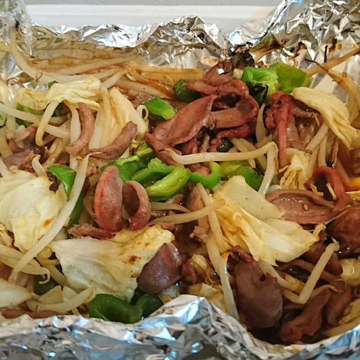 砂肝のスタミナホイル焼き